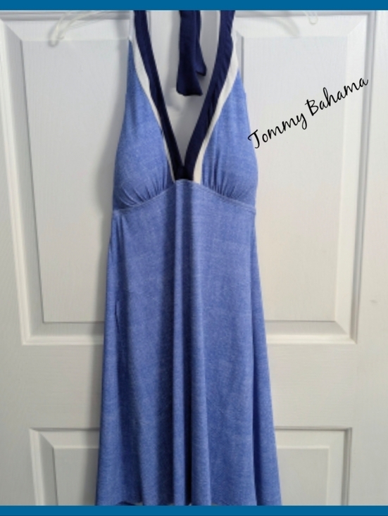 Tommy Bahama Dresses & Skirts - Tommy Bahama Island Cay Blue Halter Coverup Dress Pockets Padded Bust Large